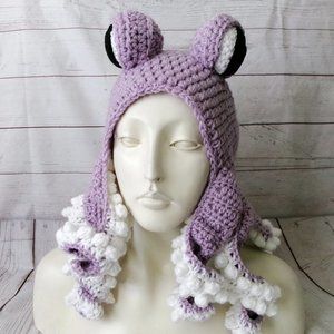 Crochet Octopus Hat Adult Size in Lavender and White